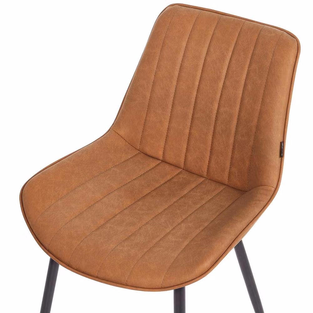 Wyld and Coco Set of 2 Brown Faux Leather Armless Dining Chairs with Black Metal Legs – 3