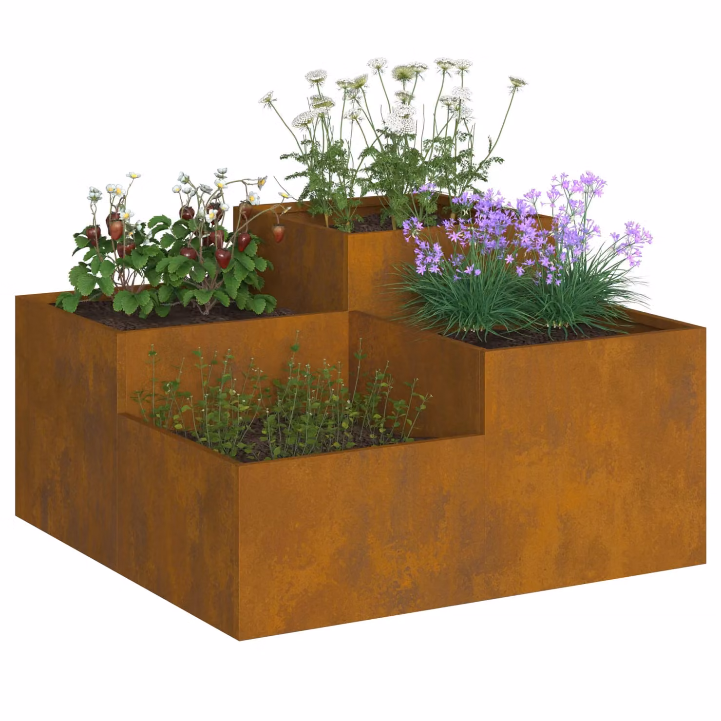Berkfield Home Weathering Steel Garden Planter Tub in Brown and Multicolour, W/D/H: 100 x 100 x 48 cm – 2