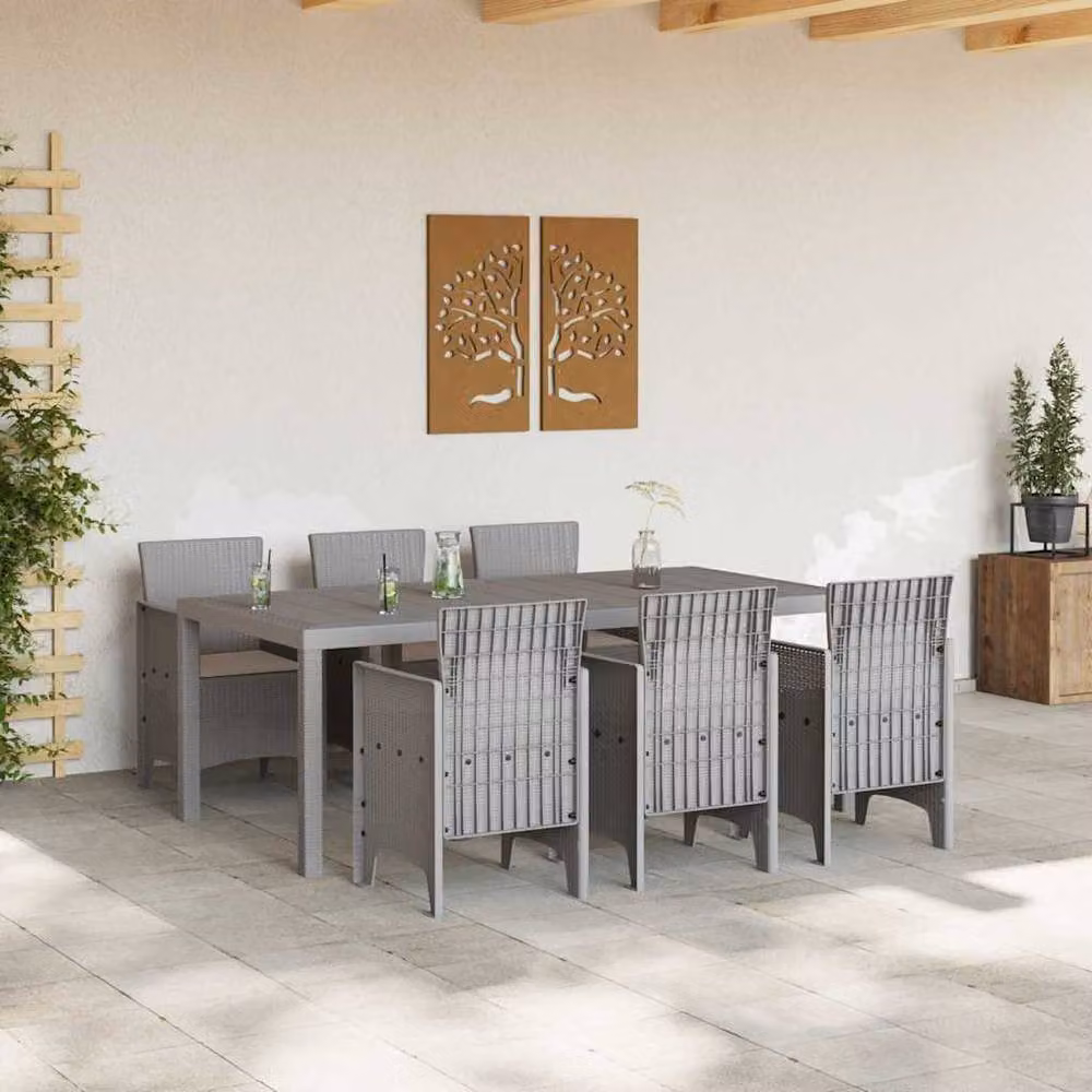 Berkfield Home 7 Piece Garden Dining Set with Light Grey Cushions and Poly Rattan – 2