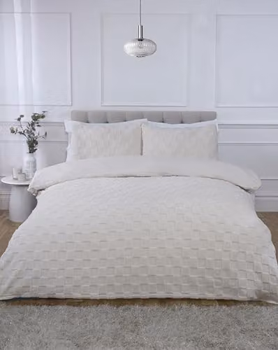 Rapport Home Luxury Checked Teddy Fleece Duvet Cover Set in Cream, Beige and White, Single Size (Duvet Cover: 135 x 200 cm, Pillowcase: 50 x 75 cm) – 2