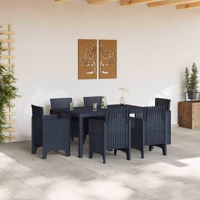 Berkfield Home Modern 7 Piece Grey Poly Rattan Garden Dining Set in Anthracite – 1