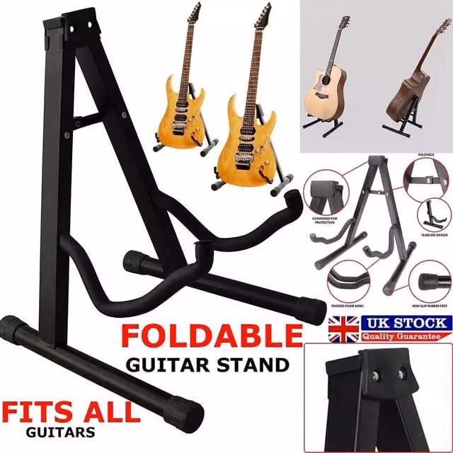 Xample Universal A-Frame Guitar Floor Stand for Acoustic, Electric and Bass Guitars in Black – 1