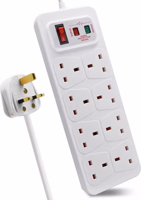 ExtraStar 8 Gang Switched Surge-Protected Extension Lead, 2m, White