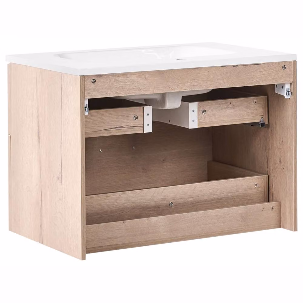 Wyld Haus Modern Wall-Mounted Bathroom Cabinet in Brown with Internal Drawers, W: 46 cm, D: 48 cm, H: 46 cm – 3