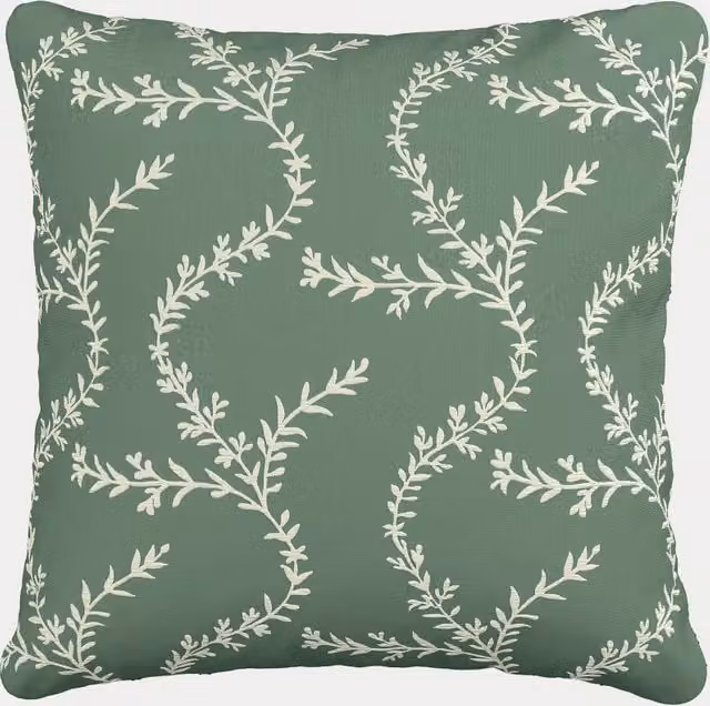 V&A Green Velvet and Cotton Floral Square Chikan Cushion