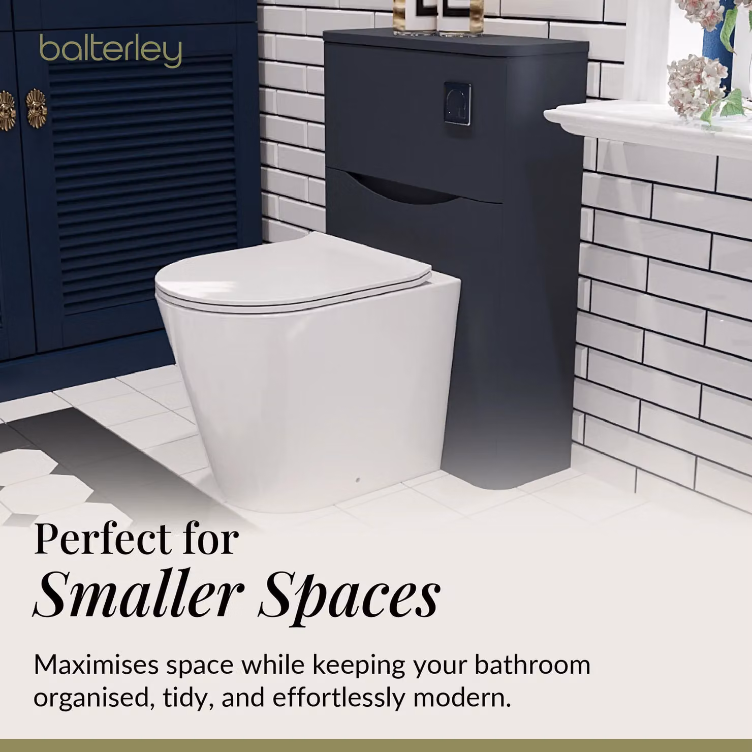 Balterley Modern Straight Bathroom Floor Concealed Cistern Toilet Unit in Matt Grey, Width: 55 cm – 3