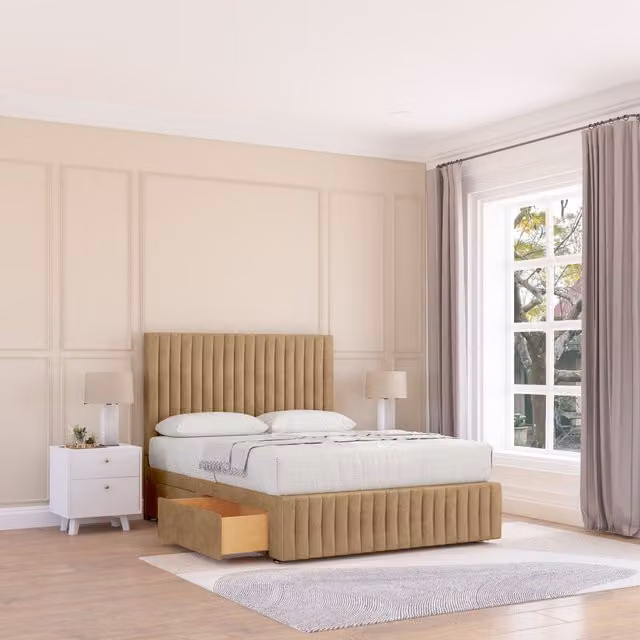 Sloomy Madison Upholstered Divan Bed Base in Brown, W/D/H: 140 x 200 cm