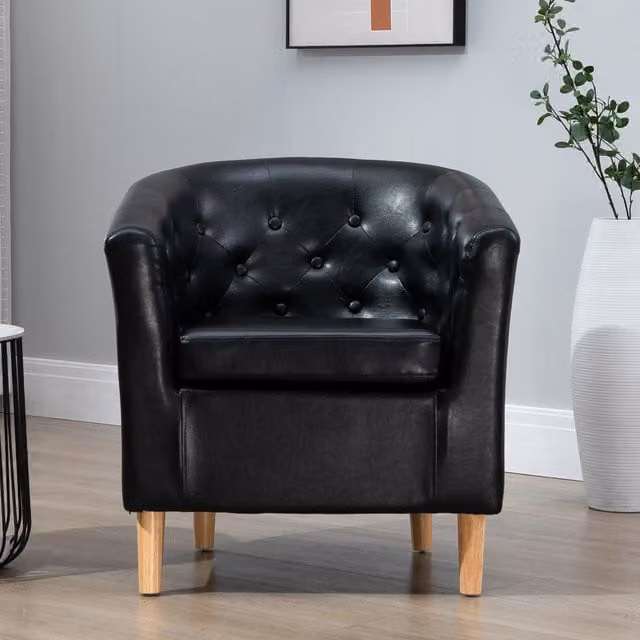 Artemis Home Lodi Mid-Century Tub Chair in Black Synthetic Leather with Solid Wood Frame