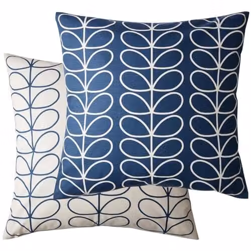 Orla Kiely Linear Stem Large Square Cushion in Blue and Grey, W/D/H: 50 x 50 x 50 cm