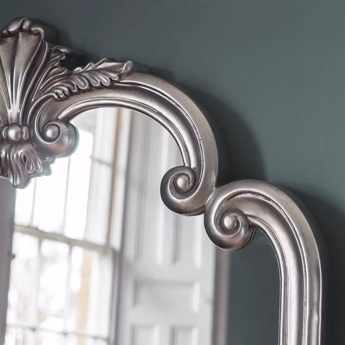 Agenzia 14 Extra Large Ornate Frame Leaner Wall Mirror in Antique Silver, H 184 cm x W 104 cm – 2