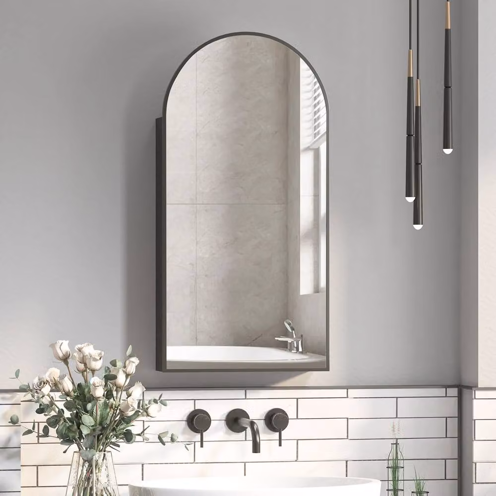 KEEPREAPER Black Arched Bathroom Mirror Cabinet with Metal Frame, W/H: 40 x 80 cm – 6