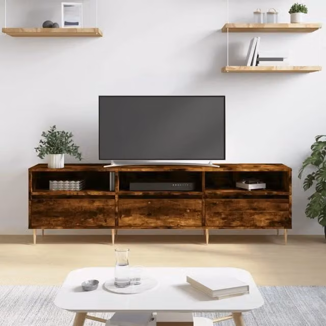 Berkfield Home Industrial TV Cabinet in Smoked Oak and Brown, W/D/H: 150 x 30 x 44.5 cm – 1