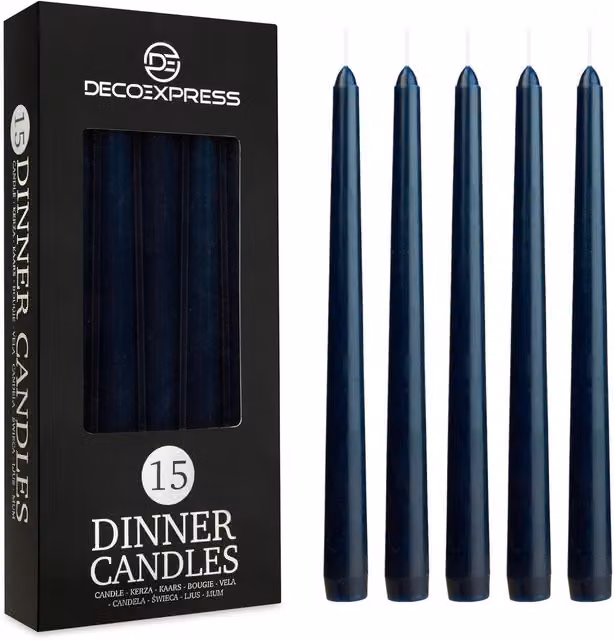 Deco Express Classic Dripless Tapered Unscented Metallic Candles in Blue, 15 Pack – 1
