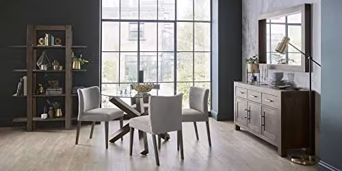 Bentley Designs Turin Round Glass Dining Table in Dark Oak and Transparent Glass, Diameter: 120 cm, Height: 75 cm – 2