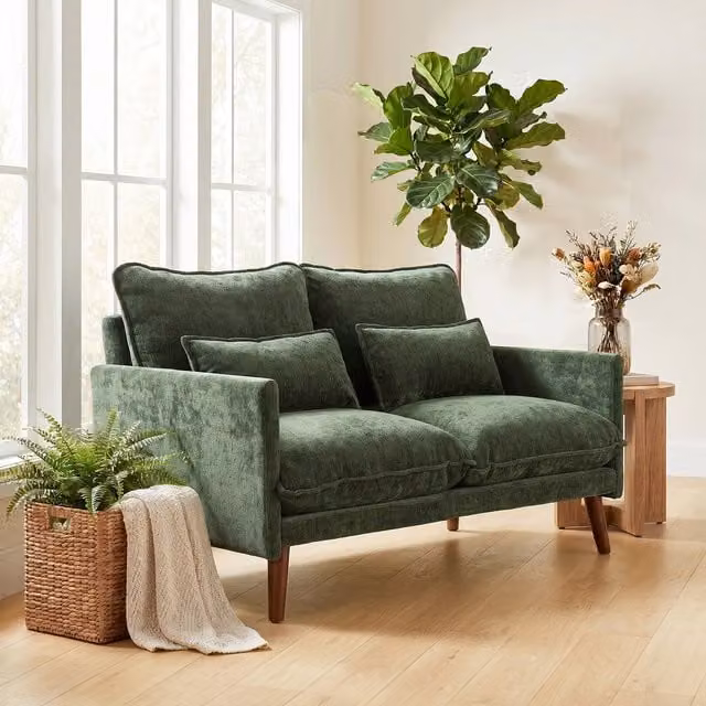 HOMCOM Modern 2 Seater Velvet Upholstered Loveseat in Green