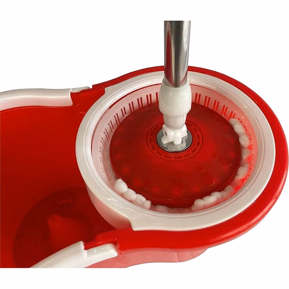 SPETLEK Spin Mop Bucket Set in Red with 2 Super Absorbent Microfibre Mop Heads and Wringer – 3
