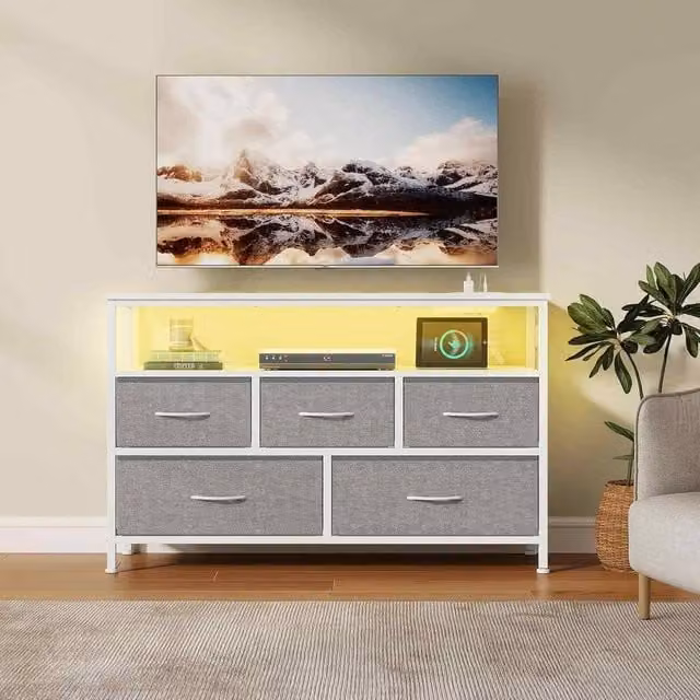 The Bazaarist Modern Fabric Chest of Drawers with Steel Frame in Grey – 1