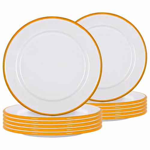 Argon Tableware Enamel Side Plates, Set of 12, Yellow and White, Diameter: 20 cm – 1