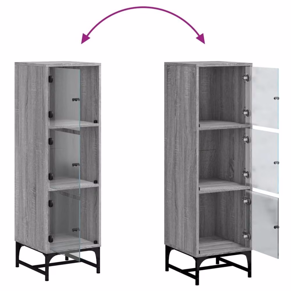 Berkfield Home Highboard with Glass Doors in Grey Sonoma, W/D/H: 35 x 37 x 120 cm – 3