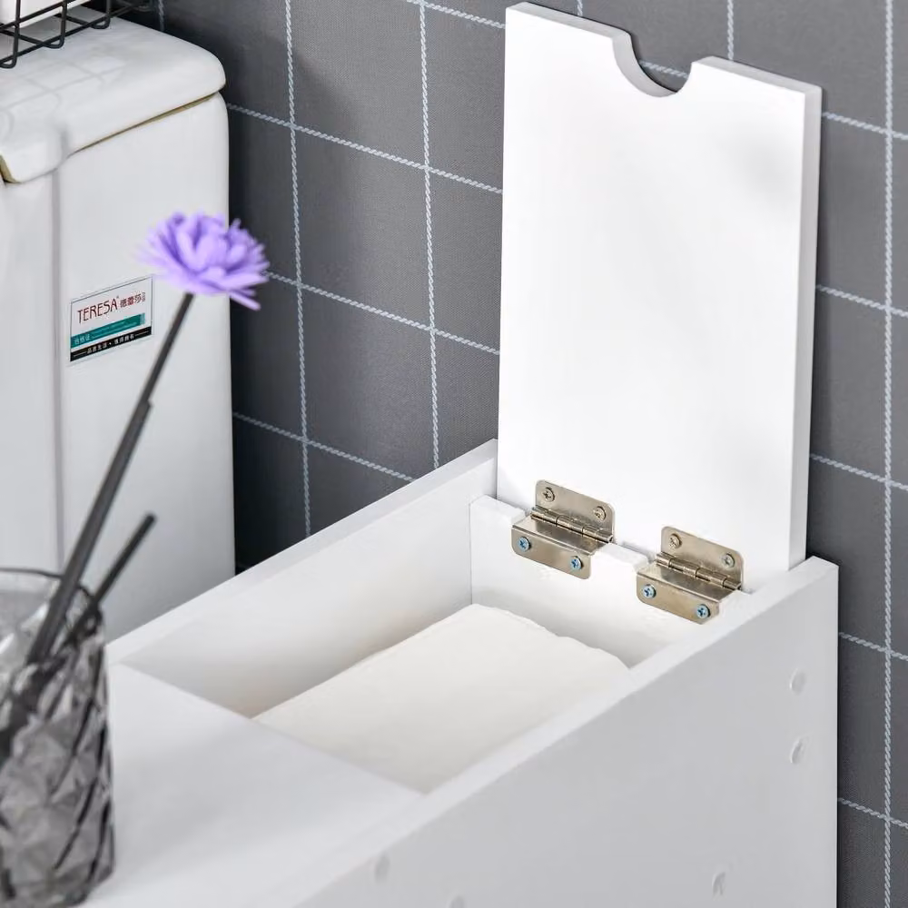 Wyld Haus Ninemi Narrow White Bathroom Floor Storage Cabinet with Drawers – 5