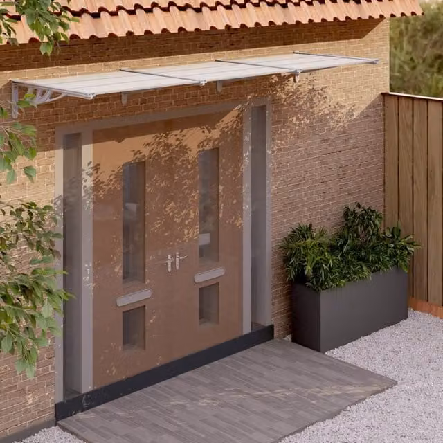 Berkfield Home Polycarbonate Door Canopy in Grey and Transparent, W: 297.5 cm, D: 90 cm