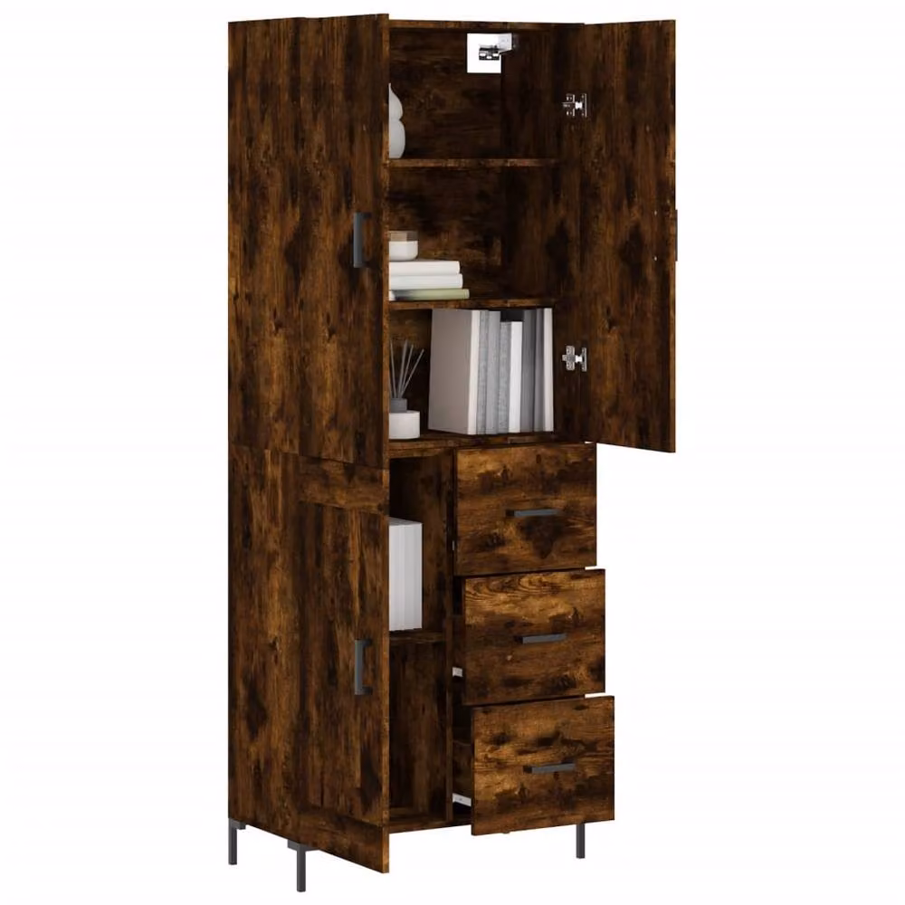 Berkfield Home Smoked Oak Highboard in Brown, W: 69.5 cm, D: 34 cm, H: 180 cm – 3