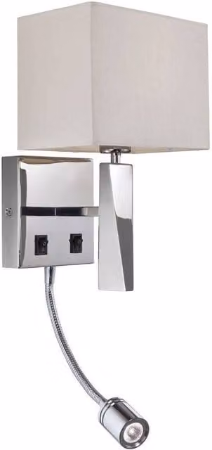 Firstlight Mansion Adjustable 2 Light Indoor Wall Light in Polished Stainless Steel and Cream Fabric