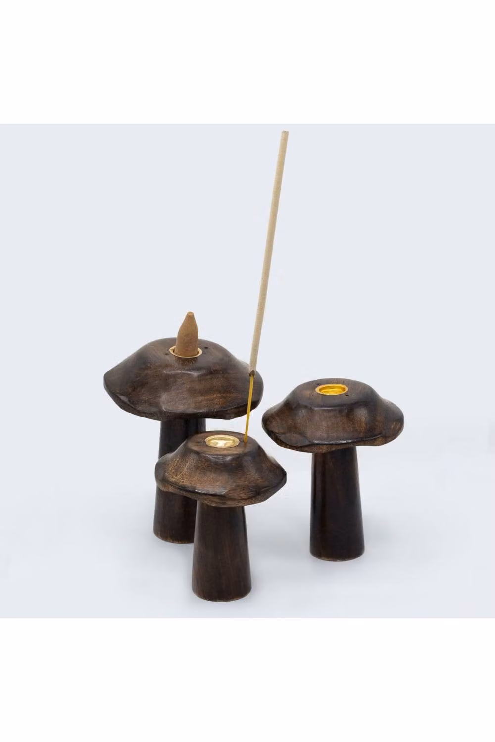 KDMD Set of 3 Brown Wooden Mushroom Incense Cone Holders – 3