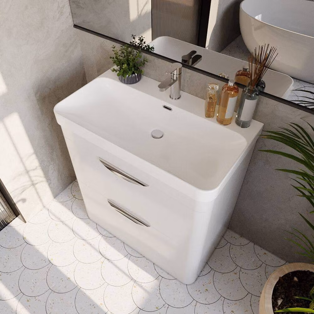 Balterley Wave 800mm Floor Standing 2 Drawer Ceramic Basin in Gloss White – 3
