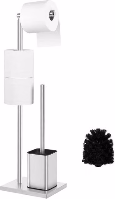 Kelvenix Freestanding Toilet Paper Roll Holder and Toilet Brush Set in Silver Stainless Steel