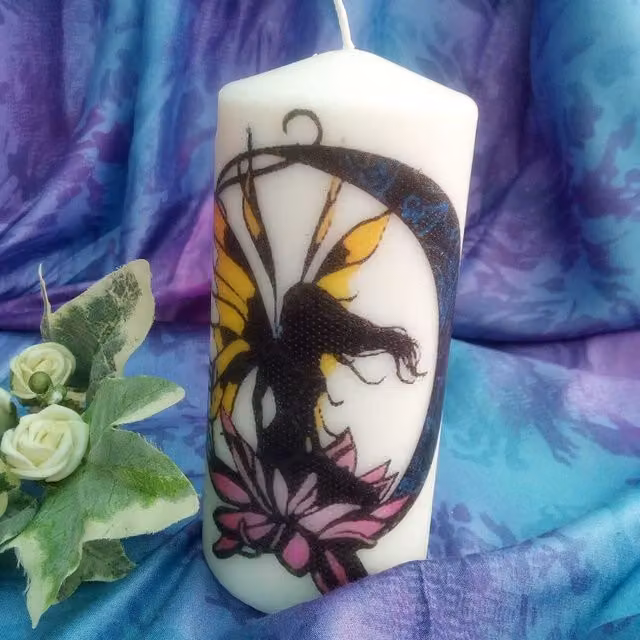 Fairy Pillar Candle in White and Multicolour