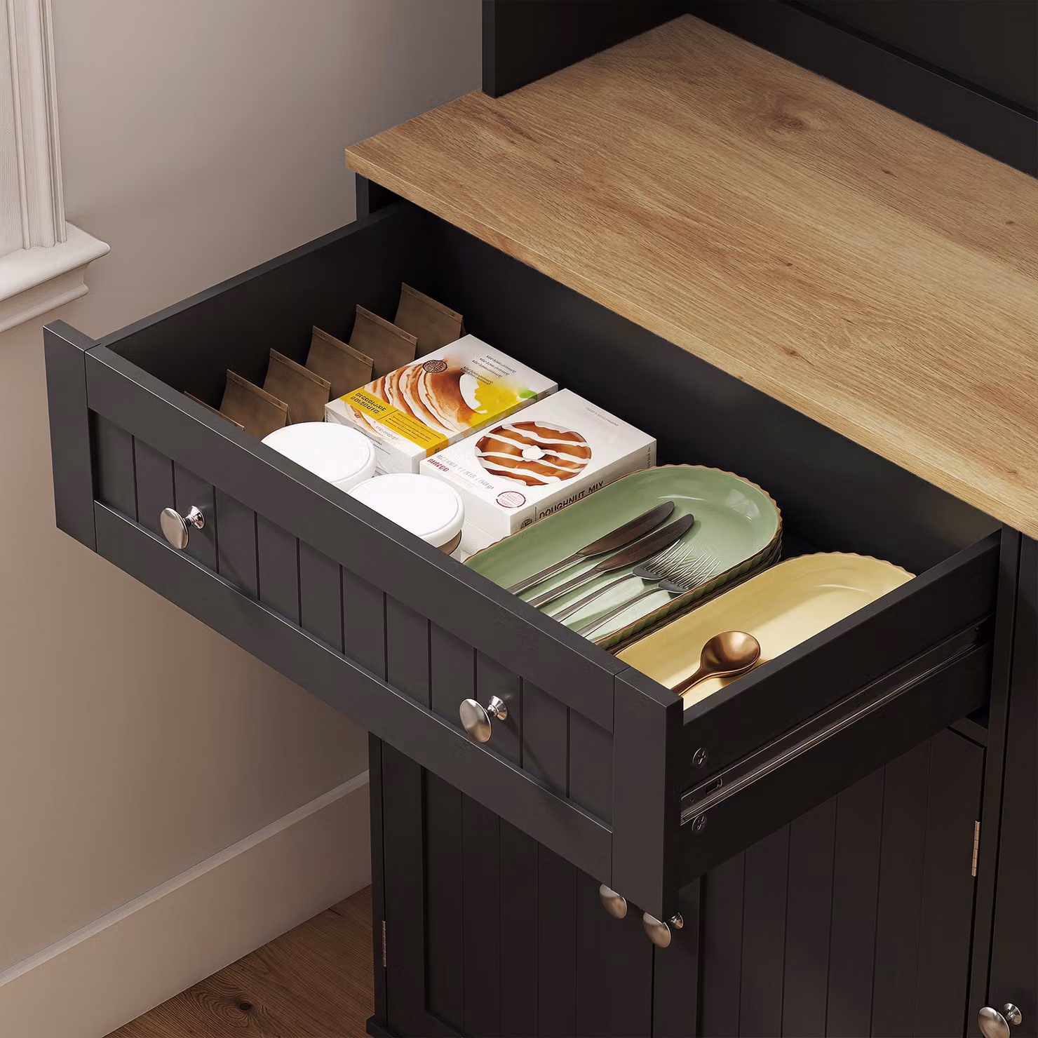 HOMCOM Black Tall Kitchen Cupboard with Charging Station and Adjustable Shelves, Height: 173 cm, Width: 100 cm, Depth: 47.5 cm – 9