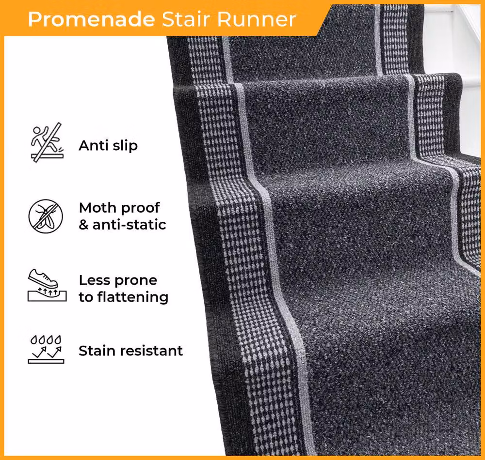 runrug Hardwearing Non-Slip Stair Runner Rug in Grey, W: 80 cm, L: 660 cm – 6