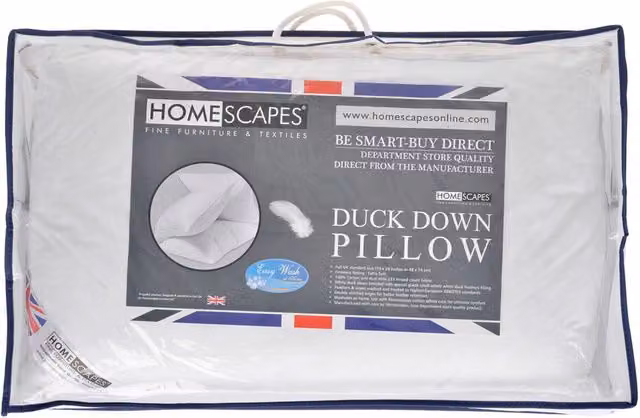 Homescapes White Duck Down and Feather Pillow, Soft Support, Allergy Friendly and Machine Washable – 1