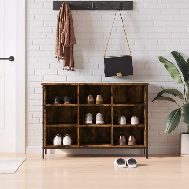 Berkfield Home Industrial Shoe Cabinet in Smoked Oak Brown, W/D/H: 100 x 35 x 70 cm – 1