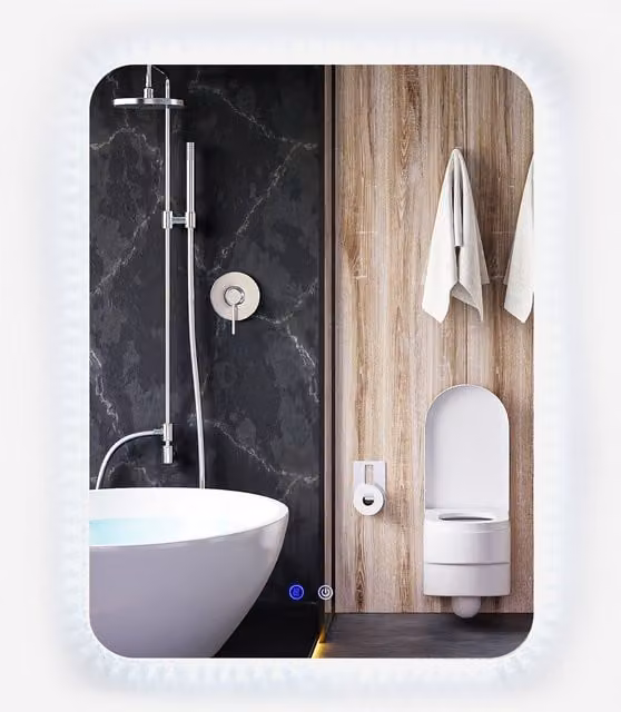 Costway Silver Shatterproof Wall Mounted Rectangular LED Mirror with Dimmable Touch Switch, W: 80 cm, H: 60 cm