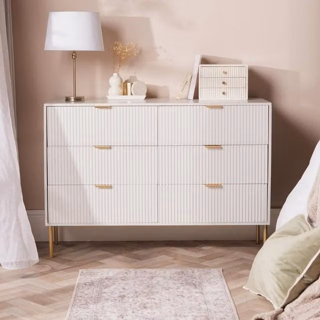 OHS Ribbed 6 Drawer Cabinet Chest of Drawers Sideboard in Cream – 1