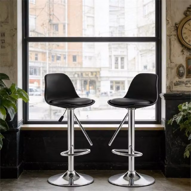 SPETLEK Set of 2 Height Adjustable Modern Bar Stools in Matt Black Metal – 1