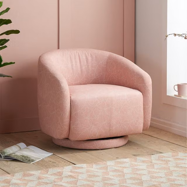 Disney Mickey Doodle Pink Fabric Abstract Tub Swivel Accent Chair with Armrests