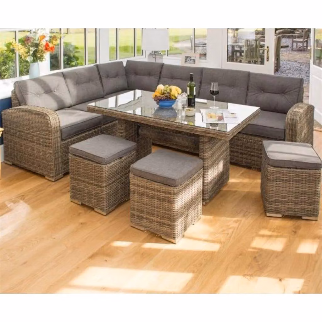 Cheshire 12 Seater Natural Weave Rattan Corner Dining Set in Light Brown – 2