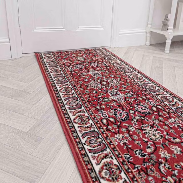 runrug Kashdan Red Hallway Carpet Runner Rug, W: 60 cm, L: 390 cm