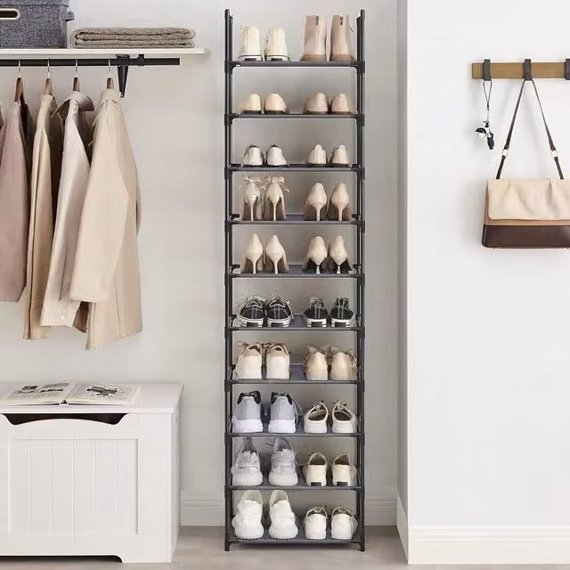 SONGMICS 10-Tier Shoe Storage Rack with Adjustable Shelves and Metal Frame in Grey – 1