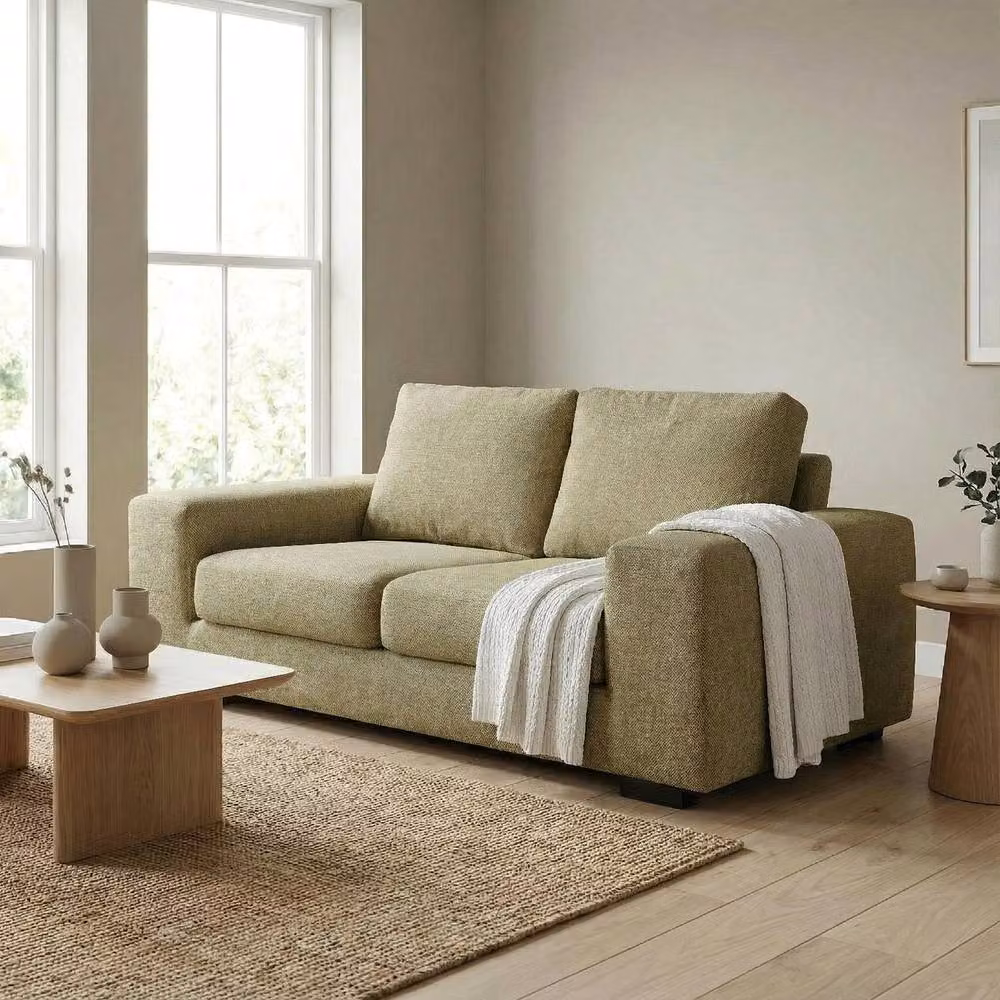 Abakus Direct Boston 2 Seater Sofa in Green with Fabric Upholstery and Solid Wood Frame – 3
