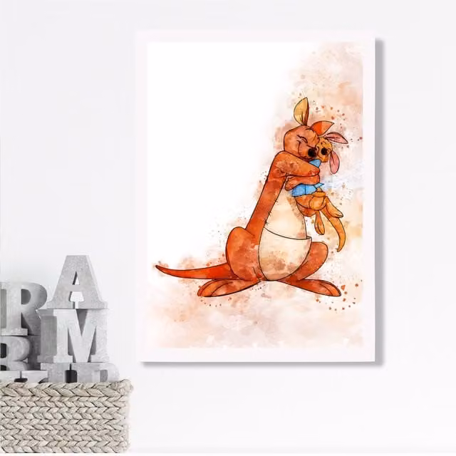 ARTZE Kanga & Roo Winnie the Pooh Watercolour Art Print with White Frame, Orange, A3