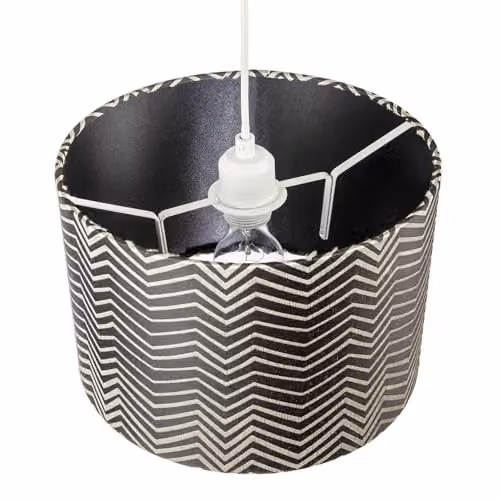 Happy Homewares Scandinavian Style Black and White Chevron Patterned Fabric Cylinder Lamp Shade W/D/H: 30 x 30 x 20 cm – 3
