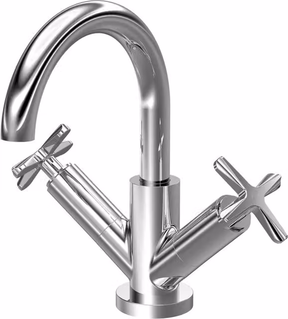 Balterley Connect Mono Basin Mixer Tap with Two Crosshead Handles and Swivel Spout in Chrome Silver – 1