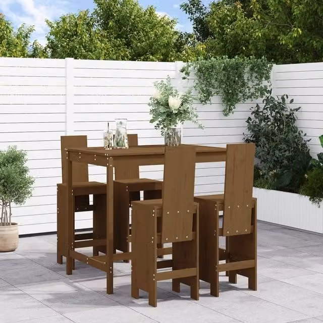 Berkfield Home 5 Piece Garden Bar Set in Honey Brown Solid Wood Pine