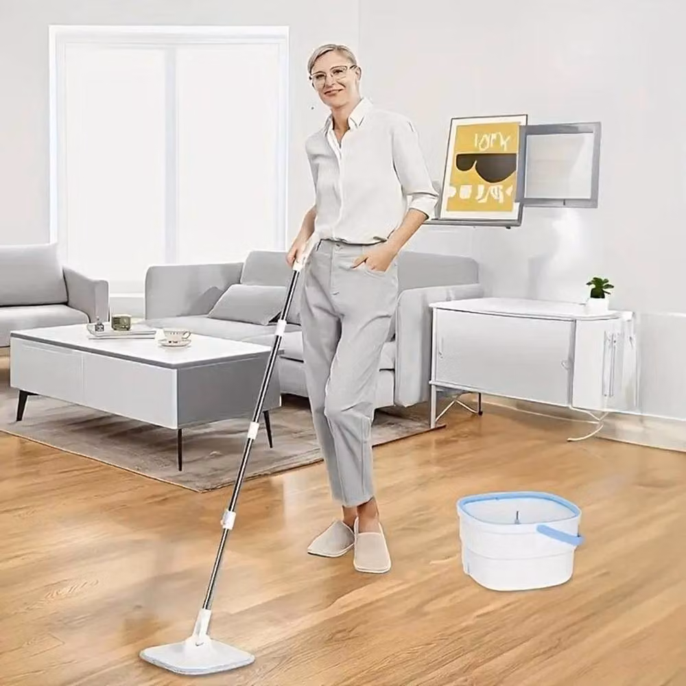 FLAVORA 2 in 1 Separate Water 360 Spin Mop Bucket Set with Wringer and Microfibre Mop in White – 2
