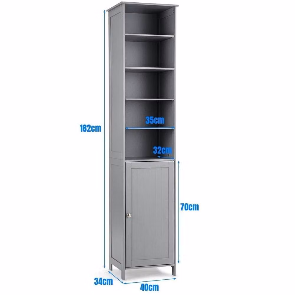 VOGREX Tall Slim Freestanding Bathroom Storage Cabinet with Adjustable Shelves in Grey Matt – 2