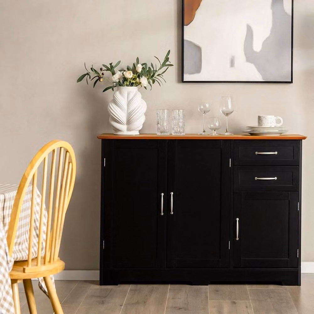 Hinsinc Black Modern Buffet Storage Cabinet with Adjustable Shelves – 3